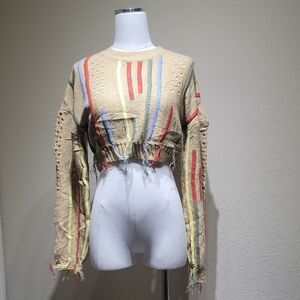 Tan Multicolor Striped Crop Top